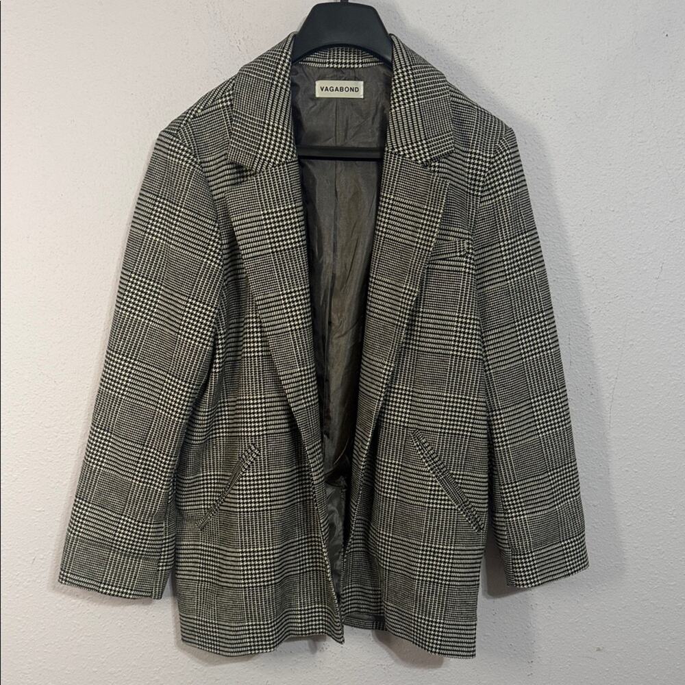 Vagabond Women Black/White Herringbone Oversized Boyfriend Cotton Blend Blazer M - Picture 2 of 10